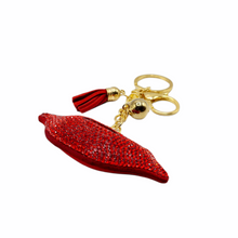 Load image into Gallery viewer, Red Lips Plush Rhinestone Keychain
