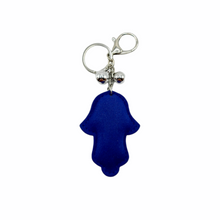 Load image into Gallery viewer, Evil Eye Hamsa Plush Rhinestone Keychain