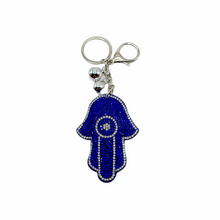 Load image into Gallery viewer, Evil Eye Hamsa Plush Rhinestone Keychain