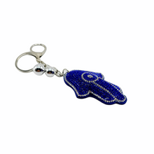 Load image into Gallery viewer, Evil Eye Hamsa Plush Rhinestone Keychain