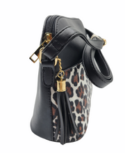 Load image into Gallery viewer, Crossbody Shoulder Black/Leopard Tassel Bag