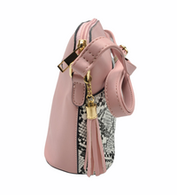 Load image into Gallery viewer, Crossbody Shoulder Pink/Snake Skin Tassel Bag