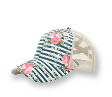 Load image into Gallery viewer, Stripe Floral Criss Cross Pony Cap