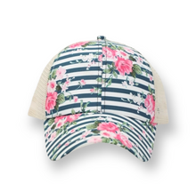 Load image into Gallery viewer, Stripe Floral Criss Cross Pony Cap