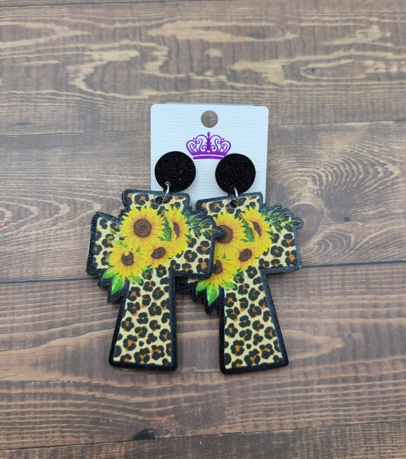 Sunflower Leopard Cross Earrings
