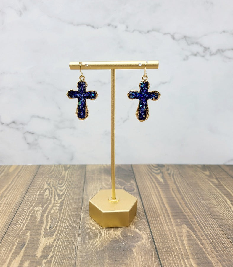 Crystal Beaded Cross Earrings