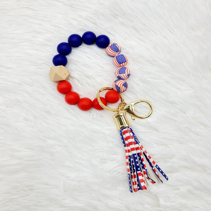 American Flag Silicone Bracelet Keychain