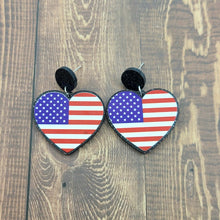 Load image into Gallery viewer, Patriotic Heart Dangle Earrings
