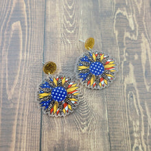 Load image into Gallery viewer, Patriotic Sunflower Dangle Earrings
