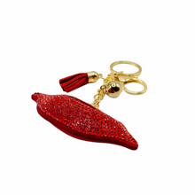 Load image into Gallery viewer, Red Lips Plush Rhinestone Keychain
