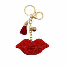 Load image into Gallery viewer, Red Lips Plush Rhinestone Keychain
