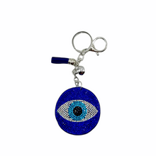 Load image into Gallery viewer, Evil Eye Plush Rhinestone Keychain
