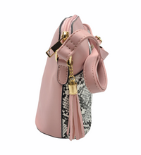 Load image into Gallery viewer, Crossbody Shoulder Pink/Snake Skin Tassel Bag
