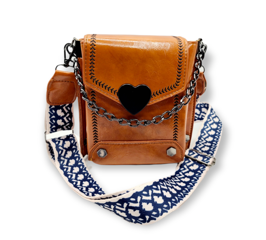 Vintage Heart Studded Crossbody Bag