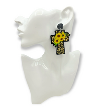 Load image into Gallery viewer, Sunflower Leopard Cross Earrings
