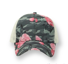 Load image into Gallery viewer, Camo Floral Criss Cross Pony Cap
