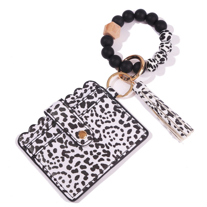 Cow Print Silicone Beaded Tassel Bangle Wallet